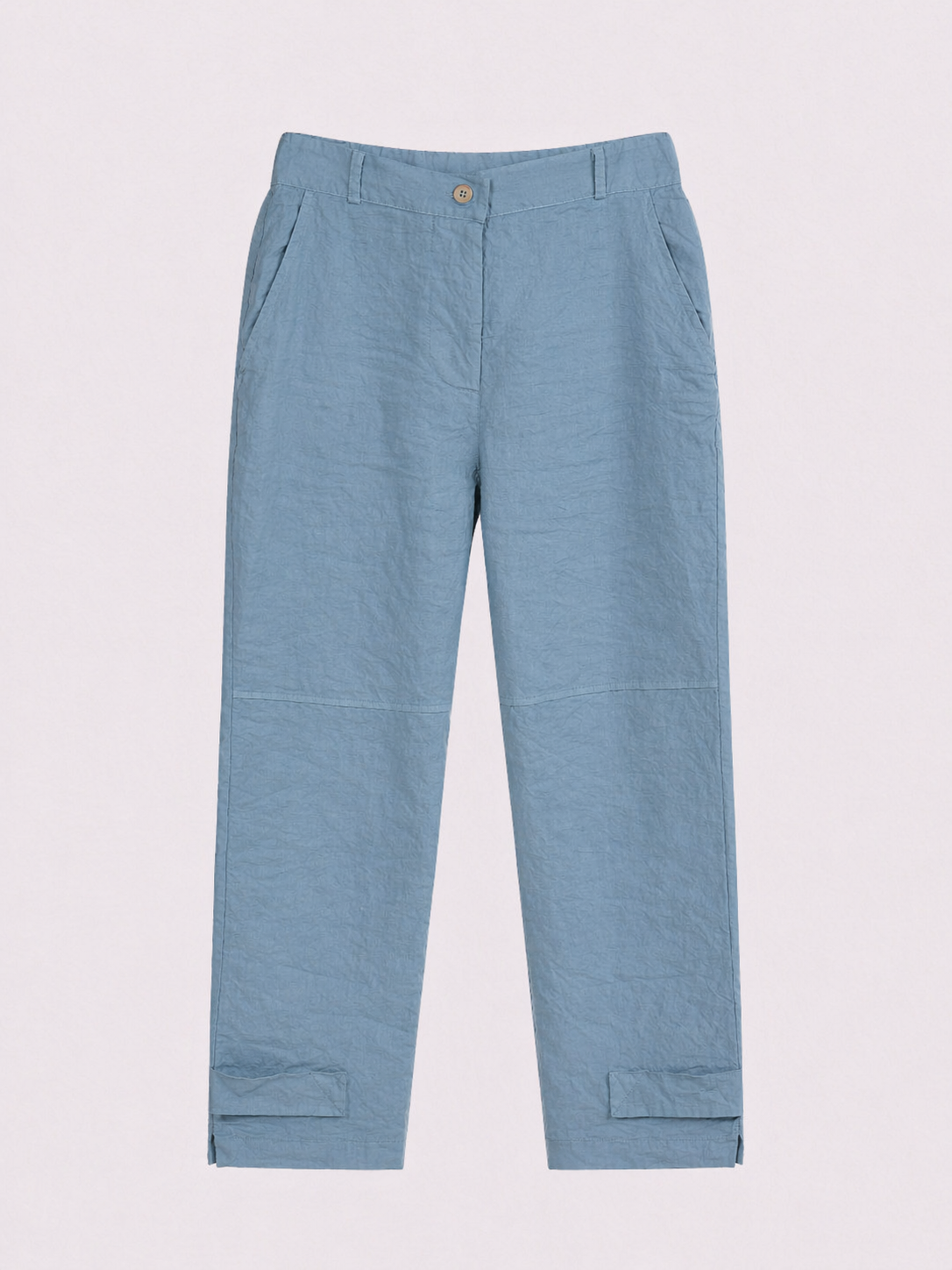 Брюки Aequamente цвет небесно-голубой, жатка, низ разрезы