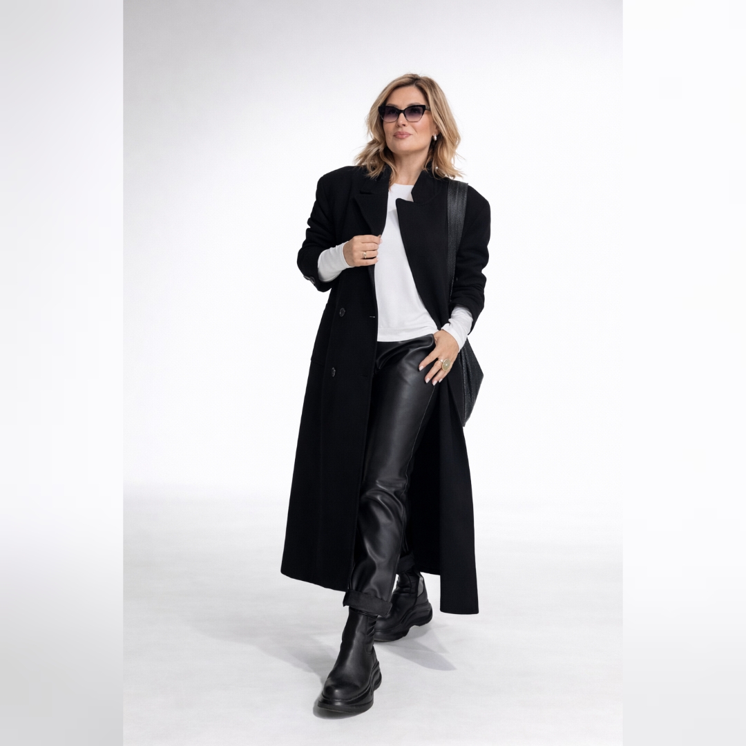 Пальто Shade чёрное двубортное удлинённое