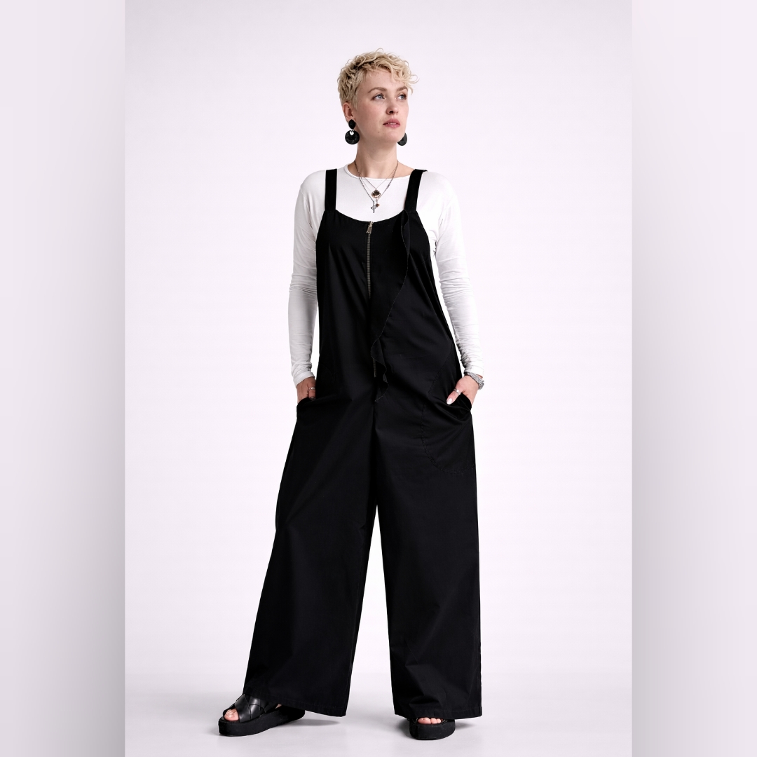 Комбинезон IKONA чёрный рюша вст сетка молния