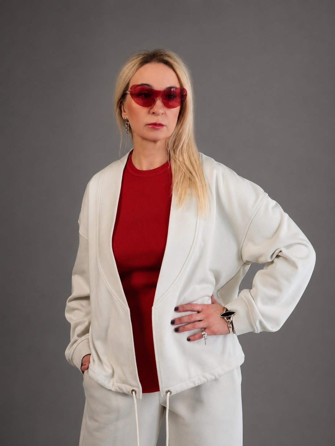 Джемпер SVETLANOVA молочн низ кулиска шалевый ворот
